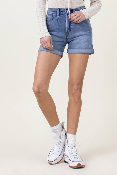 Pin Tuck Denim Shorts