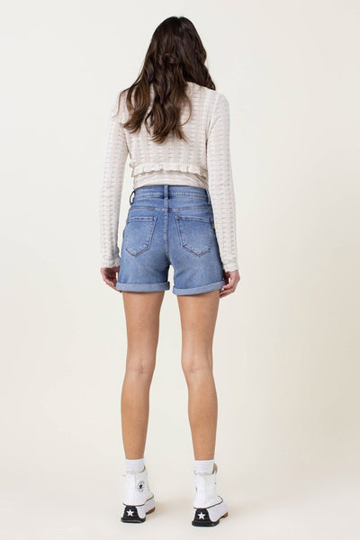 Pin Tuck Denim Shorts