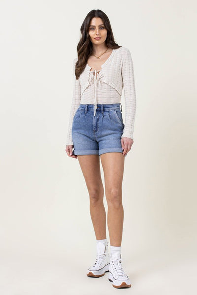 Pin Tuck Denim Shorts