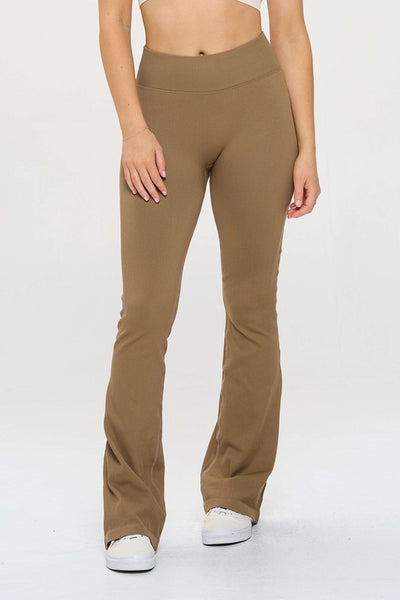 High Rise Ribbed Knit Flare Leggings