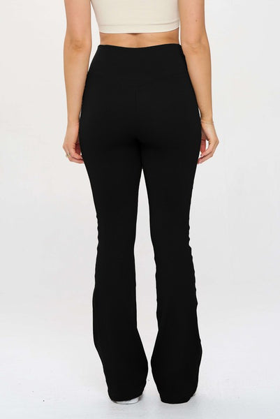 High Rise Ribbed Knit Flare Leggings