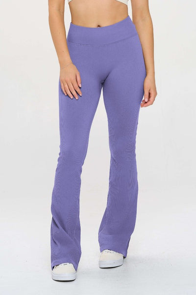 High Rise Ribbed Knit Flare Leggings