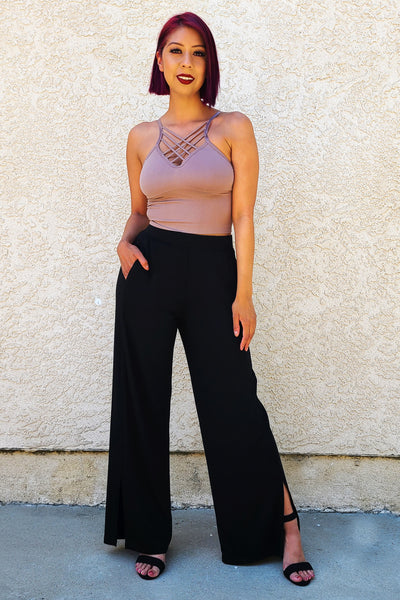 Classic Slit Wide Leg Pants