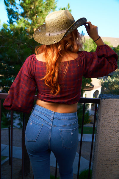 Puffy Plaid Crop Top